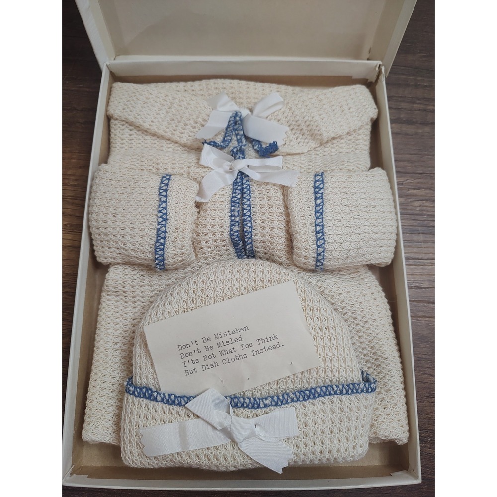 VTG Shower Gift Dish Towels Folded Into Baby Clothes W/Poem